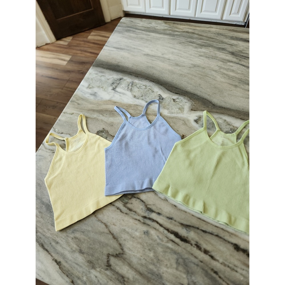 Ododos Womens Ribbed Seamless Racerbackโ Crop Tank Top Lot 3 Pastel XS S